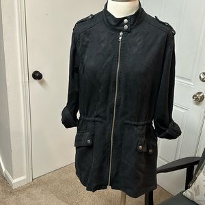 Cupcakes and Cashmere Black Tencel Full zip Military Jacket L